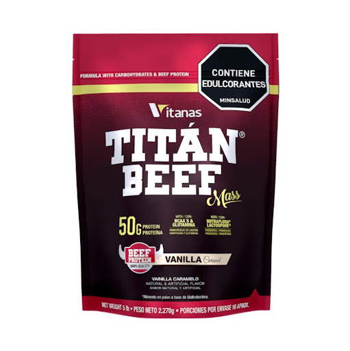 TITAN BEEF MASS X 5 LIBRAS VAINILLA  VITANAS  BOLSA x 2270 GR  ¡Ya puedes comprar tu presentación grande y potenciar tus entrenamientos! 💪🔥

TITÁN BEEF MASS es una fórmula a base de proteína de carne aislada e hidrolizada, con adición de carbohidratos, ideal para