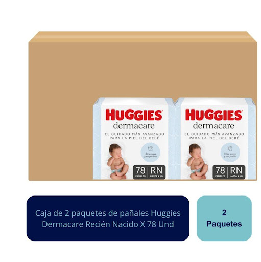 Pañales Dermacare Recién Nacido X 78 Und Huggies  Caja x 2 "Huggies® Dermacare El cuidado más avanzado para la piel del bebé. Especialmente diseñados para cuidar su delicada piel gracias al exclusivo sistema de absorción que garantiza hasta 12 h de protección