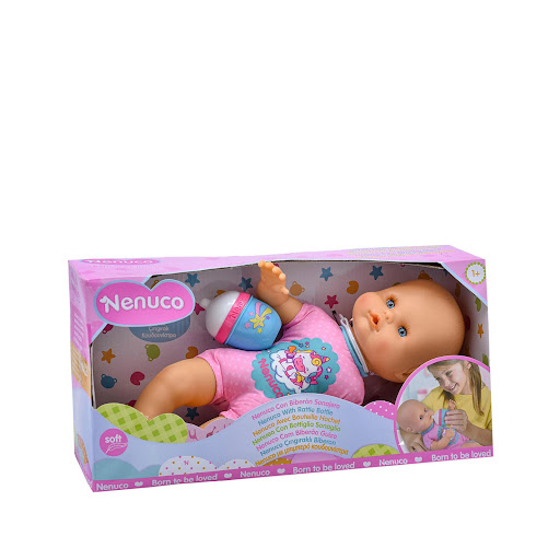Bebé Nenuco Biberón y Sonajero - Rosado Nenuco Caja x 1 ĦLos bebés Nenuco son los más bonitos, tiernos, suaves e irresistibles! Su olor a bebé incita a cuidarlos, mimarlos y darles cariño.  Además con Nenuco los pequeños aprenden valores pedagógico