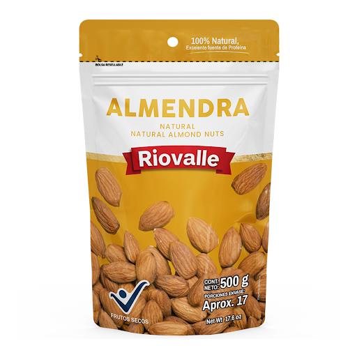 Frutos Secos Riovalle Almendra Natural Megamarket Bolsas Doypack x 1 Frutos Secos RIOVALLE Almendra Natural X 500 Gr, almendras seleccionadas, crocantes y sin aditivos. Fuente natural de energía y grasas saludables. Ideal para snacks, recetas y preparaciones saludables