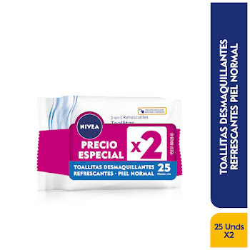 Toallas Húmedas Nivea Desmaquillante Piel Normal x2 paq de 25 und  