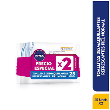 OFERTA TOALLAS HÚMEDAS NIVEA DESMAQUILLANTE PIEL NORMALX2PAQX25UND P  