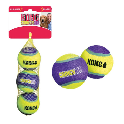 PELOTA KONG C CRUNCHAIR S KONG  x 3 Pelota resistente con textura crujiente que añade una nueva dimensión al juego de buscar y morder. Su material seguro protege los dientes y encías, ofreciendo una experiencia de juego entretenida y se