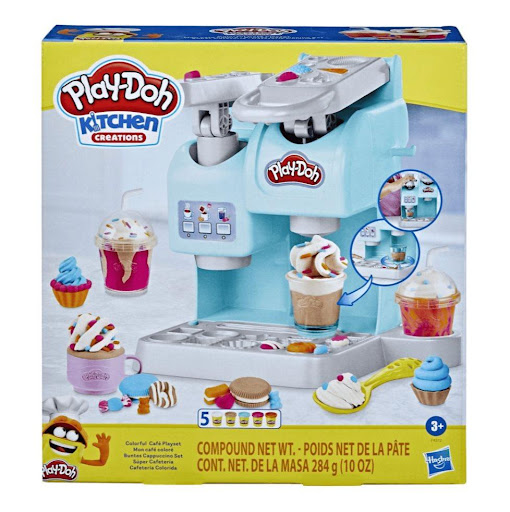 Play-doh Kitchen Creations Colorida Cafeteria Hasbro Play Doh  x 1 Este divertido set Play-Doh permite a los niños recrear la experiencia de tener su propia cafetería de fantasía, imaginando y diseñando una variedad de bebidas coloridas. Con herramientas interactivas