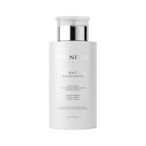 Solución Micelar Infinitek con Ácido Hialurónico + Ramnosa x 250 ml INFINITEK PARIS 1 x 250 mL Solución Micelar Infinitek®: limpia y desmaquilla con Ácido Hialurónico y Ramnosa. Tonifica e hidrata, elimina impurezas y potencia la luminosidad. Ideal para pieles sensibles. Dermatológicamente prob