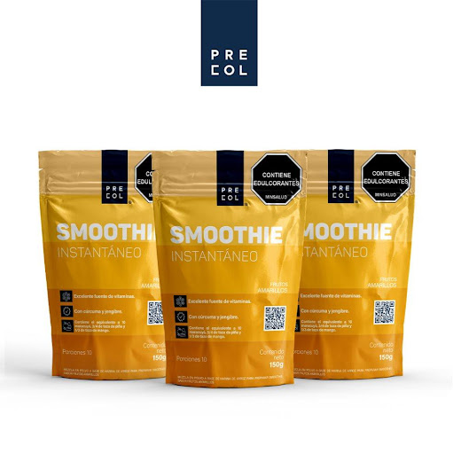 Smoothie + Precol + Frutos Amarillos+ 150 g + Pack 3 und PRECOL 150gr cada unidad  x 3 UND  SMOOTHIE INSTANTÁNEO FRUTOS AMARILLOS es un producto alimenticio en polvo granular que presenta una coloración amarilla clara cremosa con notas de aroma y sabor característicos a maracuyá, piña y mang