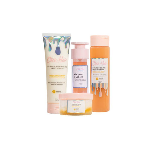 Ritual De Oro  CLICK HAIR  Tubo x 4 Un ritual de oro con los beneficios de la miel natural de abejas, capaz de restaurar un cabello dañado, seco o tratado químicamente. Este trío combina la limpieza suave y cuidadosa del Shampoo, la res