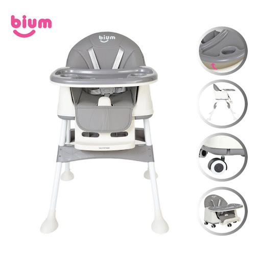 Silla Comedor Infantil 4 en 1 Aria Blanco Gris Bium - Comedor Bebe Bium Silla Comedor x 1 Comedor Aria de Bium, un comedor versatil y divertido, que se puede utilizar como silla comedor alta o baja, booster o asiento para el niño; en el modo bajo se pueden adaptar las ruedas incluidas para