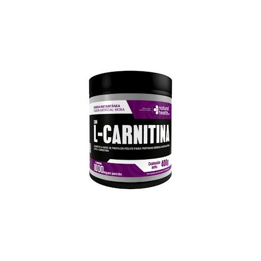 L-Carnitina (400g) Natural Health POLVO x 400g Esta deliciosa bebida instantánea con sabor artificial a mora es el aliado perfecto para tu rutina diaria. Formulada como un alimento a base de fruta en polvo, cada porción te aporta 1000 mg de L-Carn
