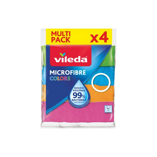 Paños De Limpieza Microfibra Vileda x 4 Unidades Vileda Bolsa x 4 LIMPIEZA PROFUNDA Y ALTA ABSORCIÓN: Los paños de microfibra Vileda tienen una textura especialmente potente que elimina la suciedad y la grasa a fondo, sin dejar marcas.

HIGIENE GARANTIZADA: Están fa