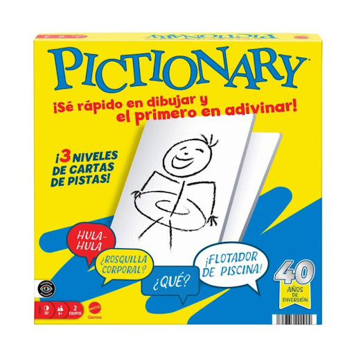 Juego Pictionary 40 Aniversario Mattel Gammes  x 1 El Juego Pictionary 40 Aniversario es una edición especial del clásico juego de dibujo y adivinanzas que celebra 40 años de diversión. Los jugadores se dividen en equipos y deben representar mediante 