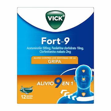 Vick fort 9 Acetaminofén  + Fenilefrina Clorhidrato + Clorfeniramina 500mg/10mg/2 Caja x12 Cápsulas  
