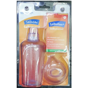 Salbutan Kids Care Levosalbutamol 100 mcg Kit Inhalocamara GSK Frasco x 200 Dosis  