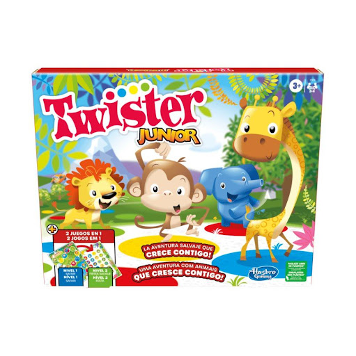 Juego Twister Junior 2 Juegos En 1 Hasbro Hasbro Gaming  x 1 El Juego Twister Junior 2 Juegos En 1 de Hasbro es una versión adaptada del clásico Twister, diseñada especialmente para niños a partir de 3 años. Este juego ofrece dos formas de jugar, proporcionando