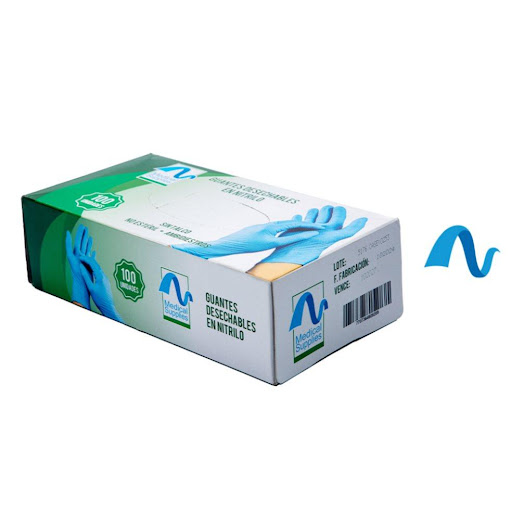 Guante de Nitrilo No Estéril Sin Talco Azul – Talla M  Caja x 100 Unidades Medical Supplies 100 x 100 Guantes de nitrilo no estériles, sin talco, color azul. Ofrecen alta resistencia y excelente sensibilidad táctil. Hipoalergénicos y ambidiestros, ideales para uso médico, odontológico, laboratorio y m