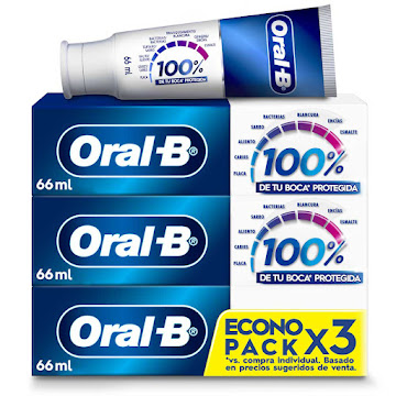 Crema Dental Oral-B 100% De Tu Boca Cuidada 66 ml Caja x 3 und  