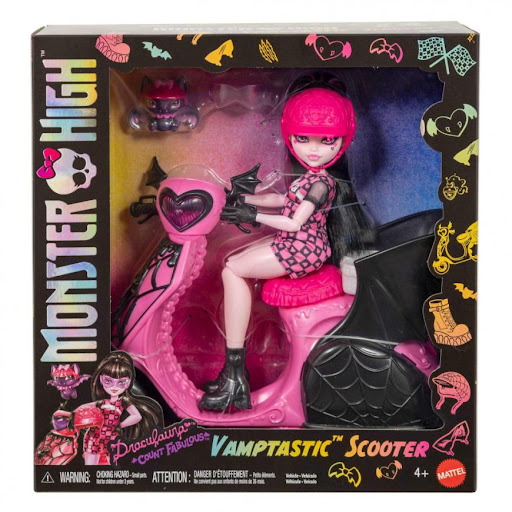 Monster High Draculaura Con Scooter Monster High  x 1 El Monster High Draculaura con Scooter transporta a los niños al mundo espeluznante de Monster High, donde la moda, la velocidad y la autenticidad se combinan en una experiencia única de juego. Con su