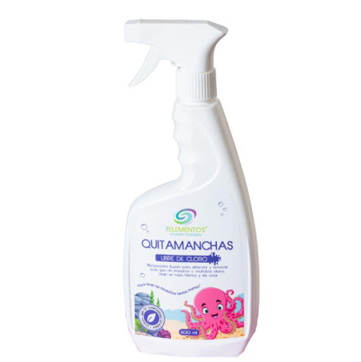 QUITAMANCHAS, 7 ELEMENTOS, LIBRE DE CLORO, 500 ML 7 ELEMENTOS 500 ML x 1 Blanqueador líquido sin cloro para ablandar y remover todo tipo de manchas y olores.
Seguro y efectivo para ropa blanca y de color. Ecológico, Biodegradable y libre de componentes tóxicos y agresivos.