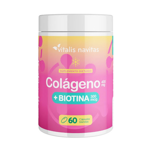 Colágeno Hidrolizado + Biotina Vitalis Navitas Frasco x 60 Cápsulas x 1 Colágeno + Biotina Vitalis Navitas

¡Recupera la fuerza y vitalidad de tu cabello, piel y uñas!
A partir de los 25 años el cuerpo disminuye la producción de colágeno, pero con este suplemento puedes a