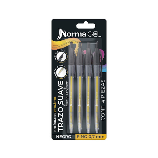 Bolígrafo Norma Retractil Negro x 4 und