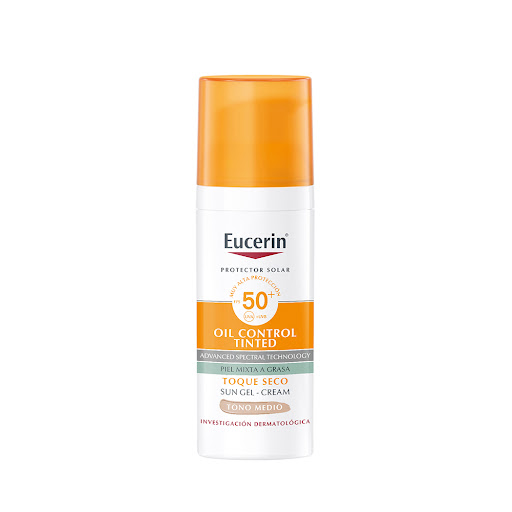 Protector Solar Eucerin Fps+50 Oil Control Tinted Toque Seco Tono Medio Frasco x 50 ml