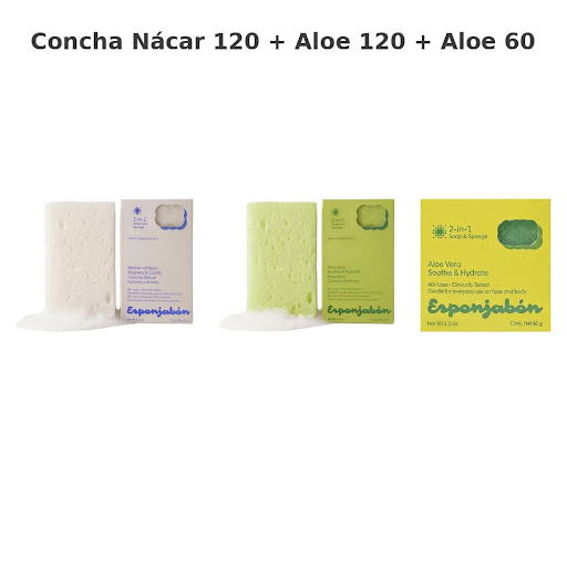 KIT X 3 Esponjabon Concha Nácar + Aloe Vera + Aloe Vera 120 ml (Concha Nácar 120g 1 und, Aloe Vera 120g 1 und y Aloe Vera 60g 1 und) Esponjabon 120g x 1 undefined