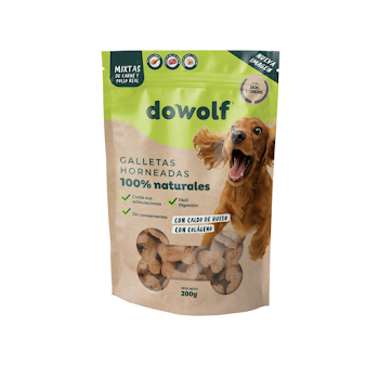 Galletas Para Perros Dowolf Mixtas Pollo Ternera Con Colágeno Bolsa x 200 gr  