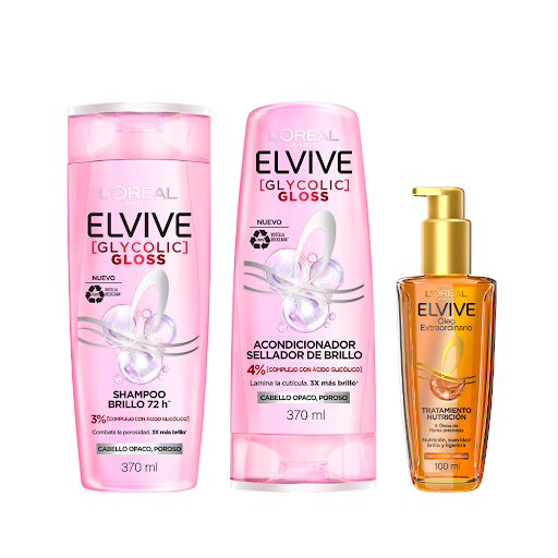Combo Elvive Glicólico Shampoo + Acondicionador + Óleo Extraordinario Tripack x 3 und