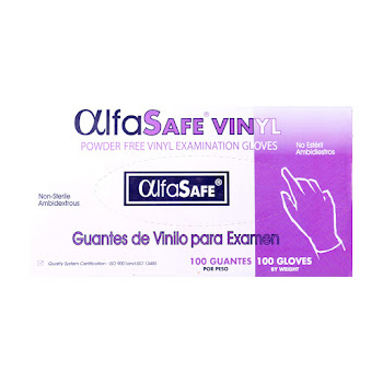 Guante Vinilo de Exámen Alfasafe Transparente Talla S Caja x 100 und  