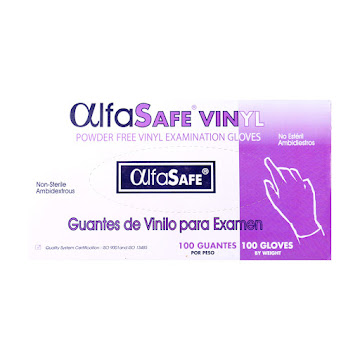 Guante Vinilo de Exámen Alfasafe Transparente Talla S Caja x 100 und  