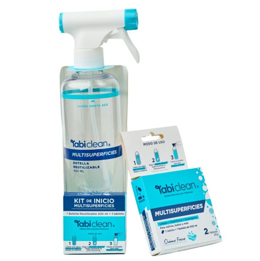 Combo Multisuperficies TABI CLEAN rinde 1.5 litros TABI CLEAN COLOMBIA Contiene 1 kit de inicio Multisuperficies + 1 caja repuestos. Un total de 3 tabletas equivalente a 1.5 litros x 1 undefined