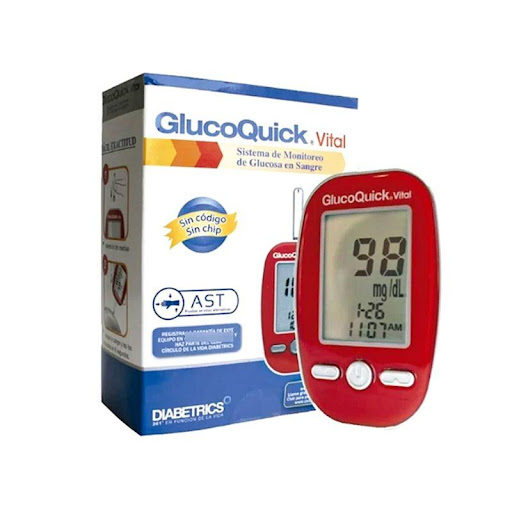 Glucómetro Glucoquick Vital Procaps  x 1 Glucómetro Glucoquick Vital, sistema de monitoreo de glucosa en sangre sin codificación ni chip, diseñado para ofrecer resultados confiables de forma rápida y sencilla. Incluye medidor, dispositivo de