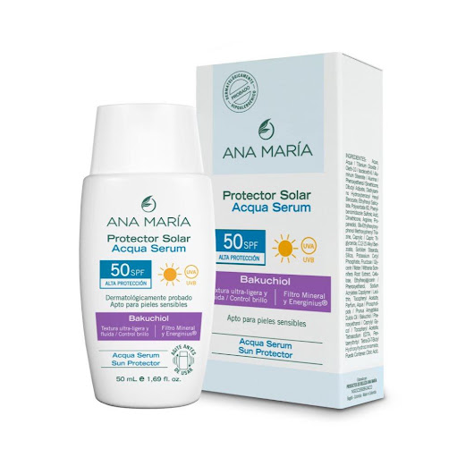 PROTECTOR SOLAR ANA MARIA ACQUA SERUM ENVASE X 50 ML ANA MARIA ENVASE x 1 UND Fórmula de absorción inmediata con textura acuosa y ultraligera. Con SPF 50 de alta protección, amplio espectro que previene los efectos nocivos de la radiación solar. Gracias a la tecnología Energini