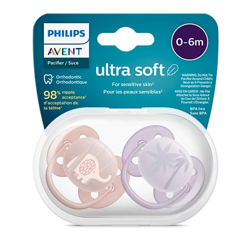 Chupo Entretención Avent Ultra Soft 0-6m Elefante/Palmera x 2 und