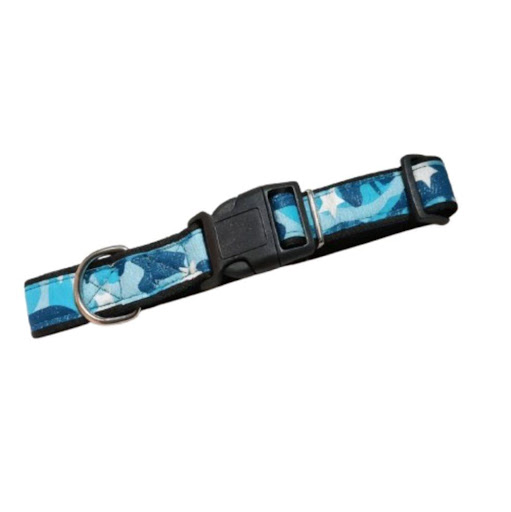 Collar Azul Para Mascotas Ajustable Estrellas  Tsuya Bolsa x 1und 