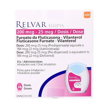 Relvar Ellipta Furoato de Fluticasona + Vilanterol 200/25mcg Innoviva Caja x 30 Dosis  