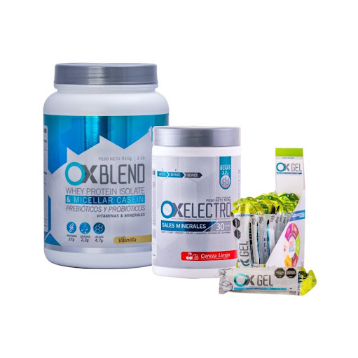 Combo Proteína+ Hidratante + Gel energético Ox Blend Vainilla, Ox Electro Cereza limón, Ox Gel Limon Cafeina Ox Sports Nutrition Envase plástico, Sachet x 3 Proteína Ox Blend 

Recuperación rápida y efectiva
27 g de proteína (90 % whey isolate + caseína) + 4,7 g de BCAAs → repara microdesgarros, acelera la regeneración muscular y te prepara para volver a 