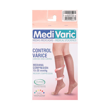 Medias De Compresión Medivaric Mediana Rodilla Dama 15-20 Negro Transparente M x 1 und  