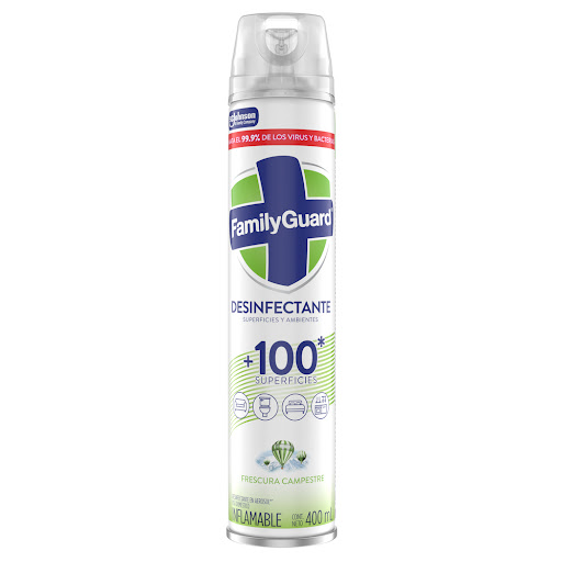 Desinfectante Superficies Y Ambientes Family Guard En Aerosol Fragancia Campestre Frasco x 400 ml