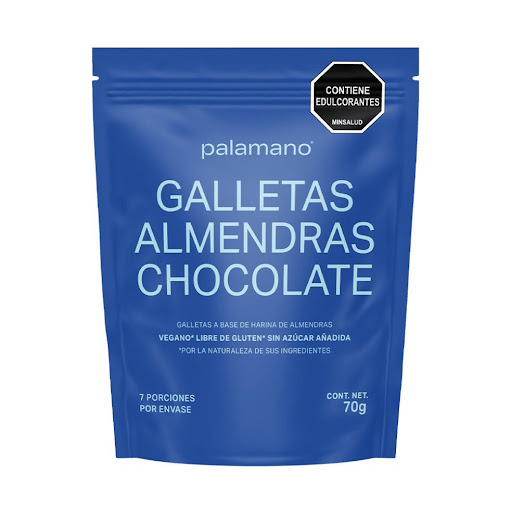 Galleta de Almendras  Palamano Chocolate x 70gr Las galletas de almendras con chocolate combinan la intensidad del cacao con la suavidad natural de la almendra. De textura crujiente y sabor equilibrado, son ideales para disfrutar un momento dulce c