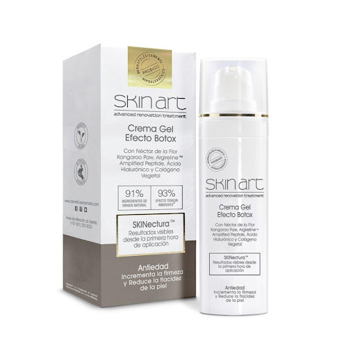 CREMA GEL ANA MARIA EFECTO BOTOX SKIN ART ENVASE X 30 G ANA MARIA Caja x 1 UND Crema gel facial elaborada con tecnología SKINectura, que contiene Néctar de la Flor Kangaroo Paw, exclusivo extracto botánico antiedad que ayuda a restaurar la piel, promoviendo el balance perfecto 