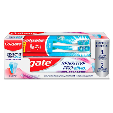 Crema Dental Colgate Sensitive Pro Alivio Inmediato Encias 90g + 2 Cepillos Sensitive Pro Alivio  