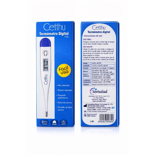 Termómetro Digital  Cetthu Caja con estuche x 1 und Termómetro digital con pantalla de cristal líquido. Ideal para la medición de temperatura corporal con precisión +/- 0.1. Libre de mercurio, Respuesta en 60 segundos. Cuenta con una señal acústica que