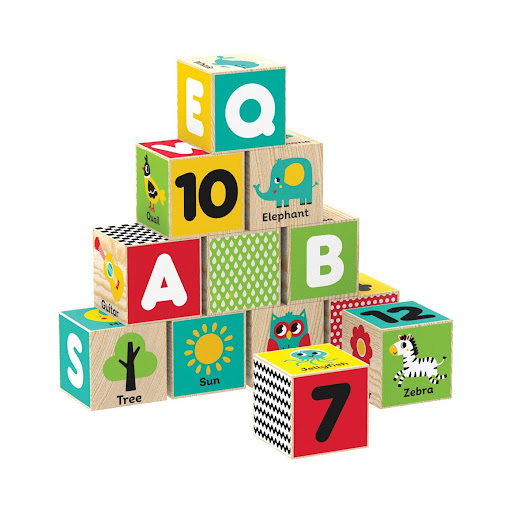 Set 12 Cubos Bloques de Madera ABC con Animales y Letras Kids Hits Toy Logic Caja x 12