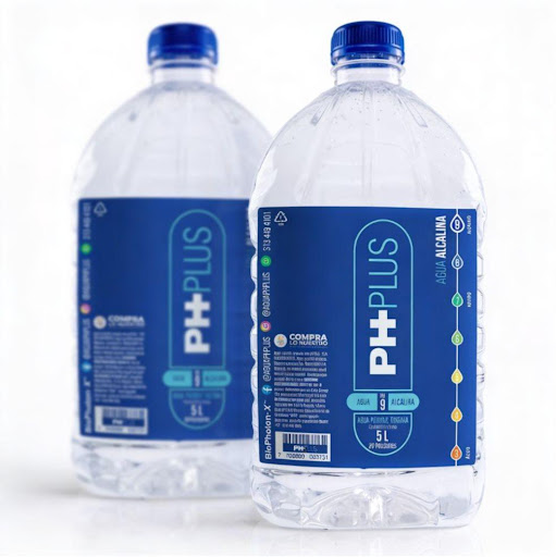 Agua Alcalina pH 9.0 GARRAFA - 5000 ml  PH PLUS PET x 2 PH PLUS Garrafa 5L lleva hidratación alcalina a toda tu familia. Contrarresta la acidez del día a día con pH 9 y pureza del 99%. La elección inteligente para el hogar. Más de 1.800 familias colombiana