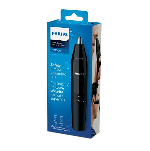 Recortador para Nariz y Orejas Series 1000 Philips Caja x 1 Philips NT1620/15, recortador de nariz y orejas con cuchillas de acero inoxidable. Diseño ergonómico, resistente al agua y funcionamiento con batería AA.