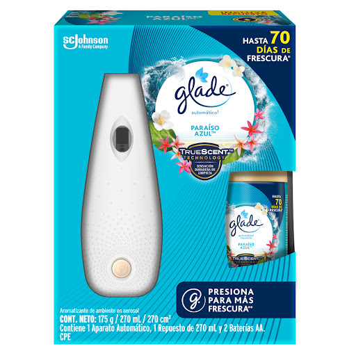 Ambientador Glade Automático En Aerosol Paraíso Azul Frasco x 175 gr
