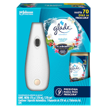 Ambientador Glade Automático En Aerosol Paraíso Azul Frasco x 175 gr  