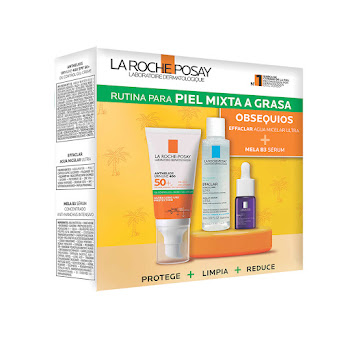 **Kit Protección Solar La Roche Posay Anthelios Oc Gel Uvmune Sin Color x 50 ml + Mini Mela B3 Serum x 10 ml + Ech Agua Micelar x 50 ml  