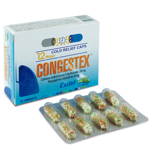 Congestex Gripa 12h Ibuprofeno + Fenilefrina + Cetrizina 5mg/200mg/20mg Novamed Caja x 10 Cápsulas
